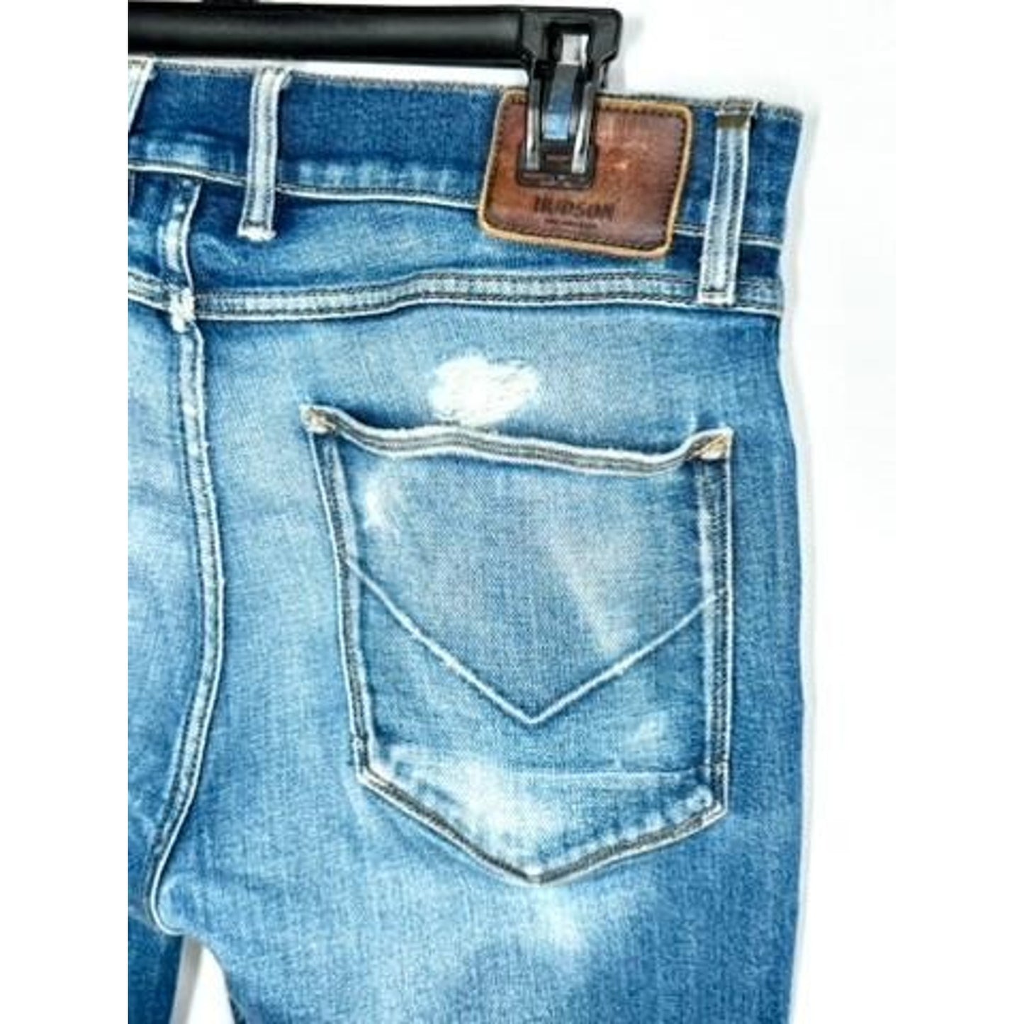 Hudson Jeans Mens 34 Blue Denim Relaxed Skinny Distressed Stretch Pants