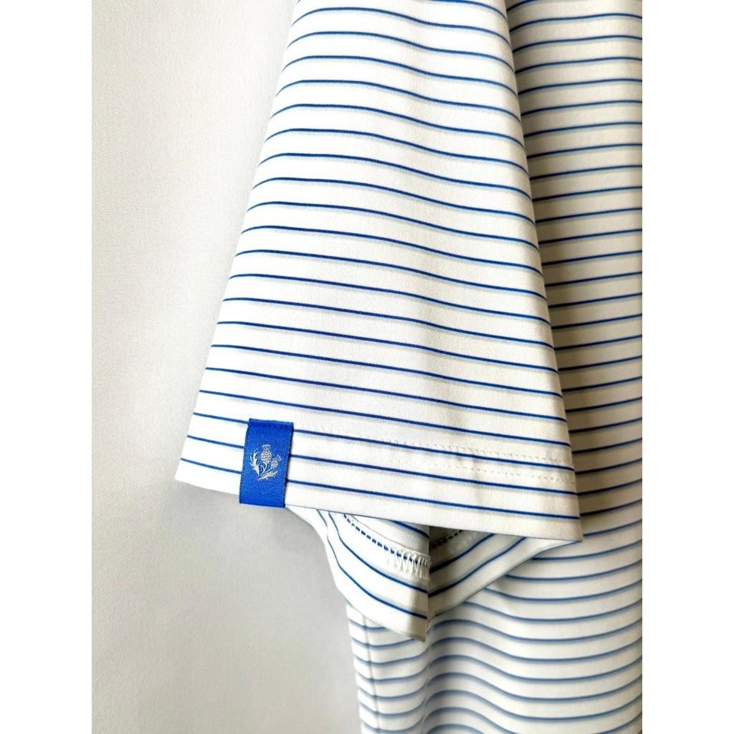 Donald Ross Sport Mens Large Blue White Striped Golf Polo Shirt Short Sleeve