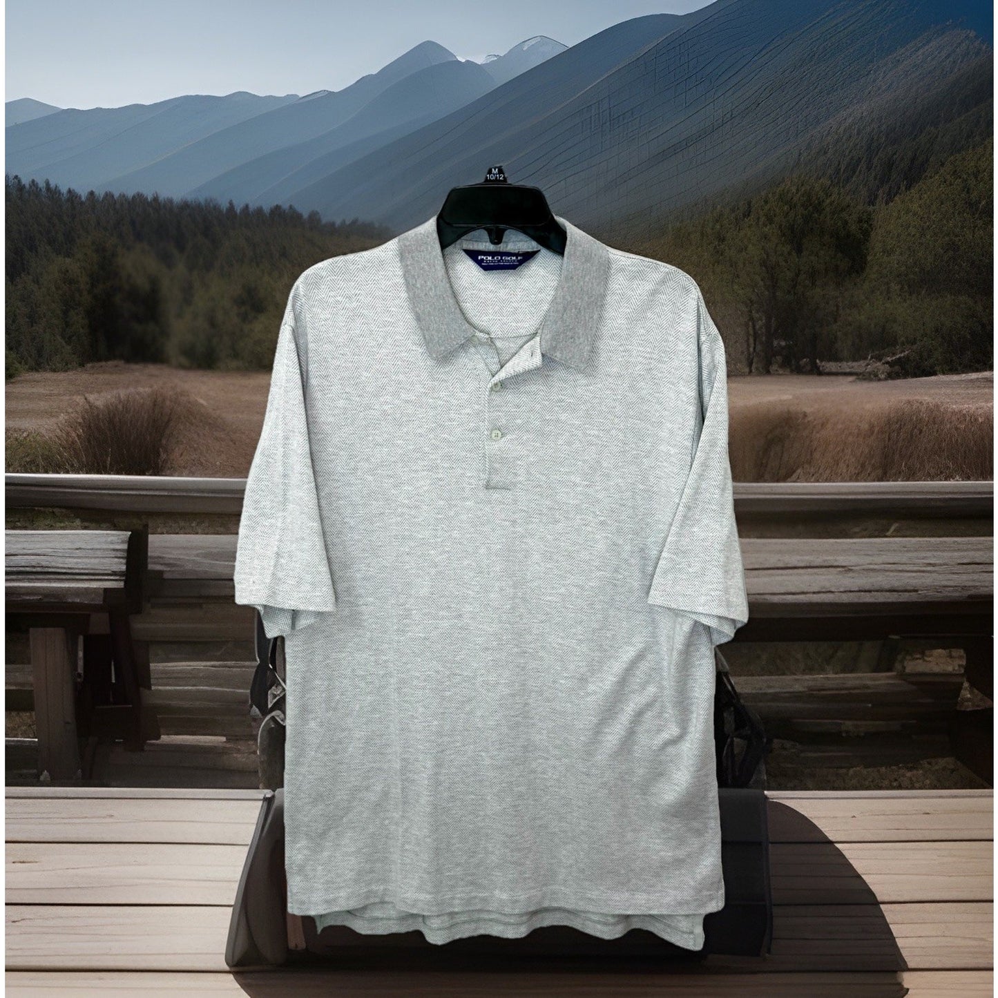 Polo Golf Ralph Lauren Pima Cotton Polo Shirt Men L Gray Herringbone Knit Luxury