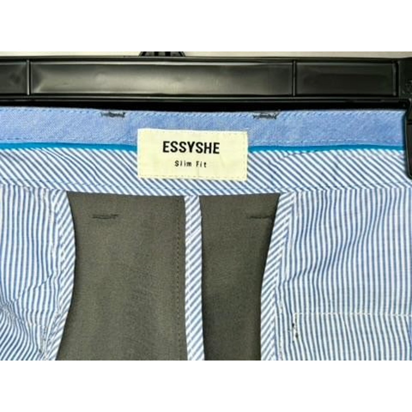 Essyshe Slim Fit Dress Pants Mens 36x28 Dark Gray Flat Front Polyester Trousers