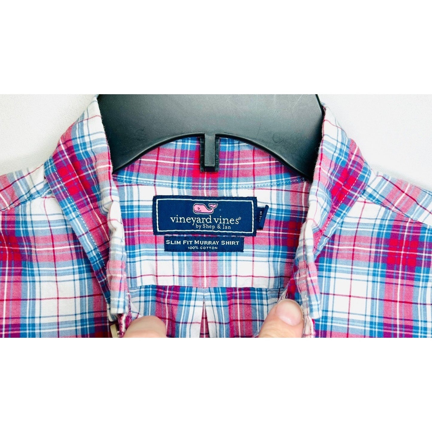 Vineyard Vines Slim Fit Tucker Shirt Men's X-Small plaid blue pink long sleeve