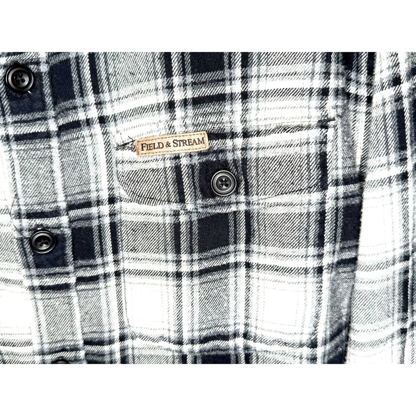 FIELD & STREAM Mens XL Flannel Shirt Black White Plaid Long Sleeve Heavyweight