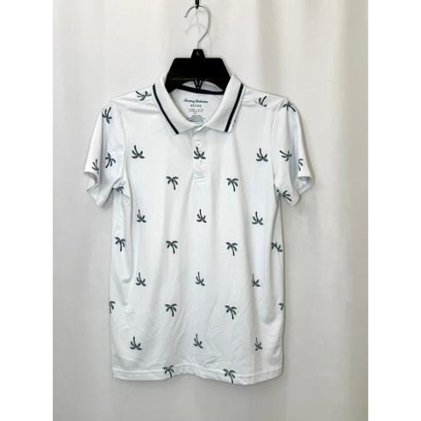 Tommy Bahama Active Boys Polo Shirt Size M 7/8 White Palm Tree Print Golf Tee