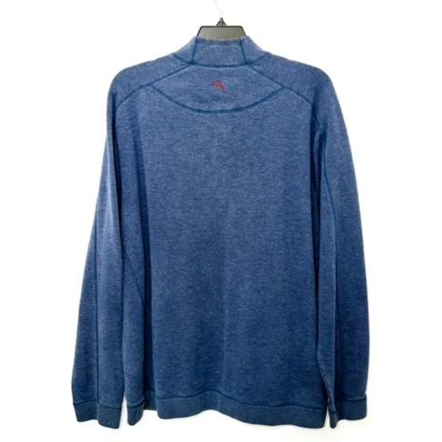 Tommy Bahama 1/2 Zip Pullover Sweater Mens Large Blue Heathered Knit Marlin Logo