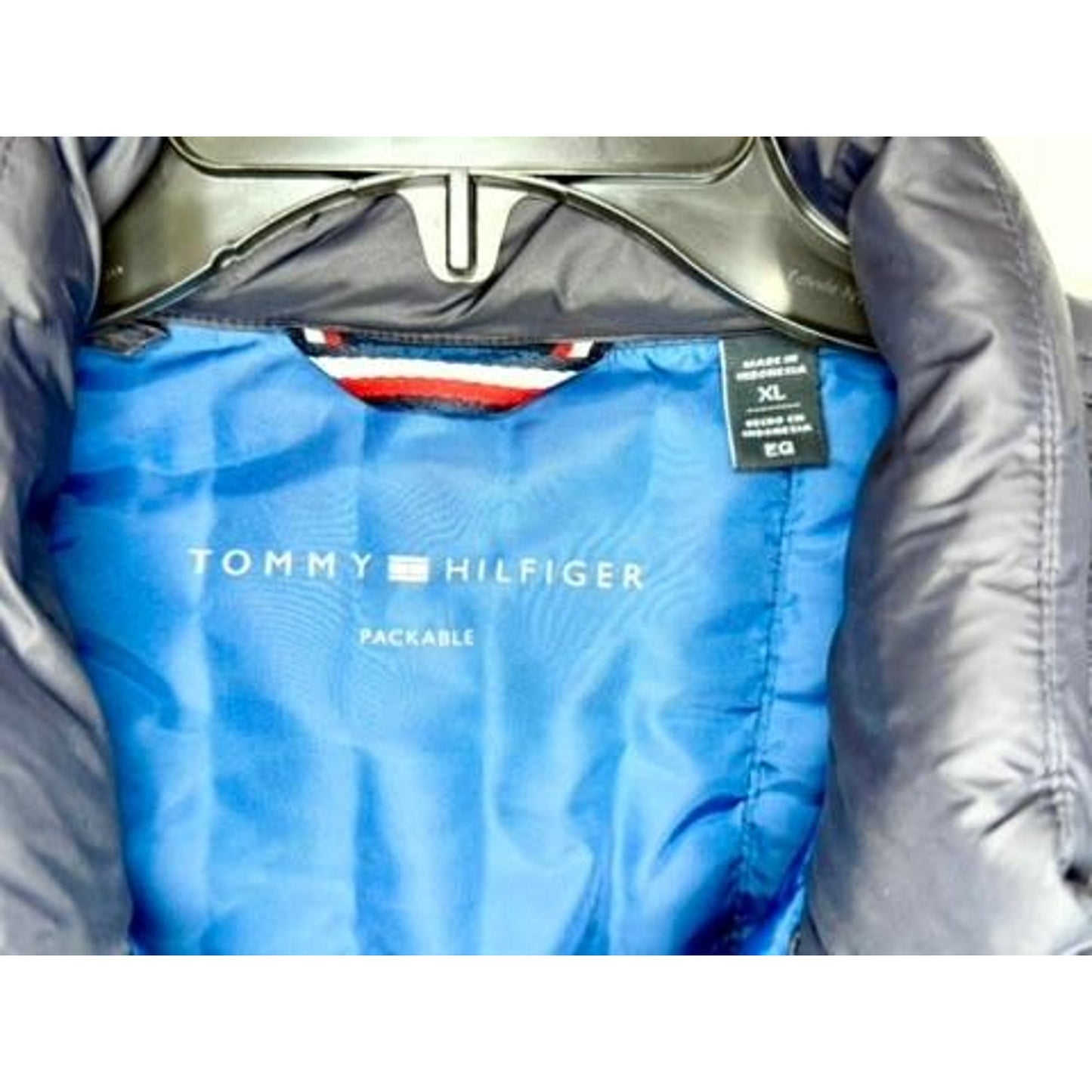 Tommy Hilfiger Puffer Jacket Mens XL Navy Blue Packable Quilted Full Zip Coat