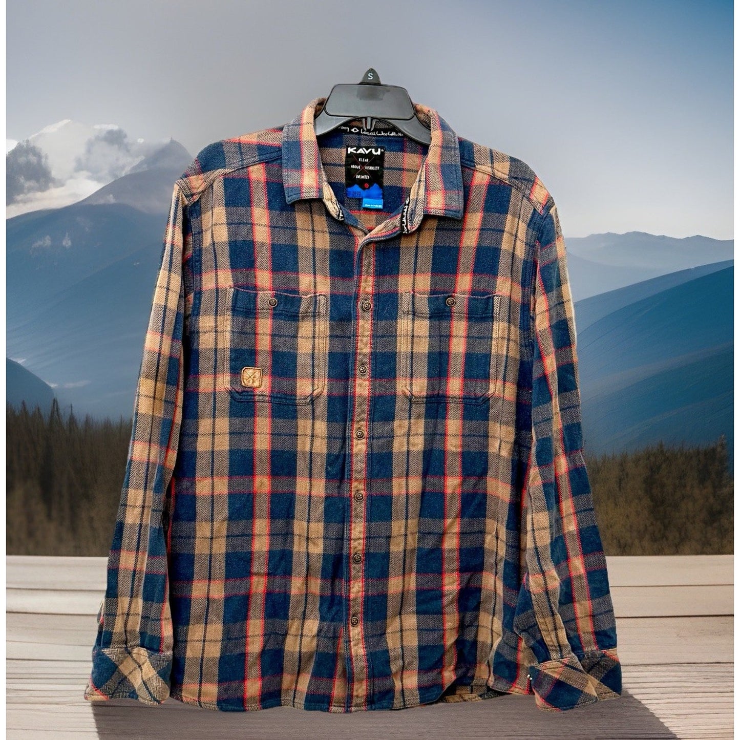 KAVU Men's Big Joe Flannel Shirt Large Plaid Cotton Corner Clay Size XXL