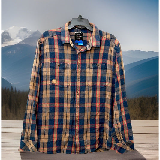 KAVU Men's Big Joe Flannel Shirt Large Plaid Cotton Corner Clay Size XXL