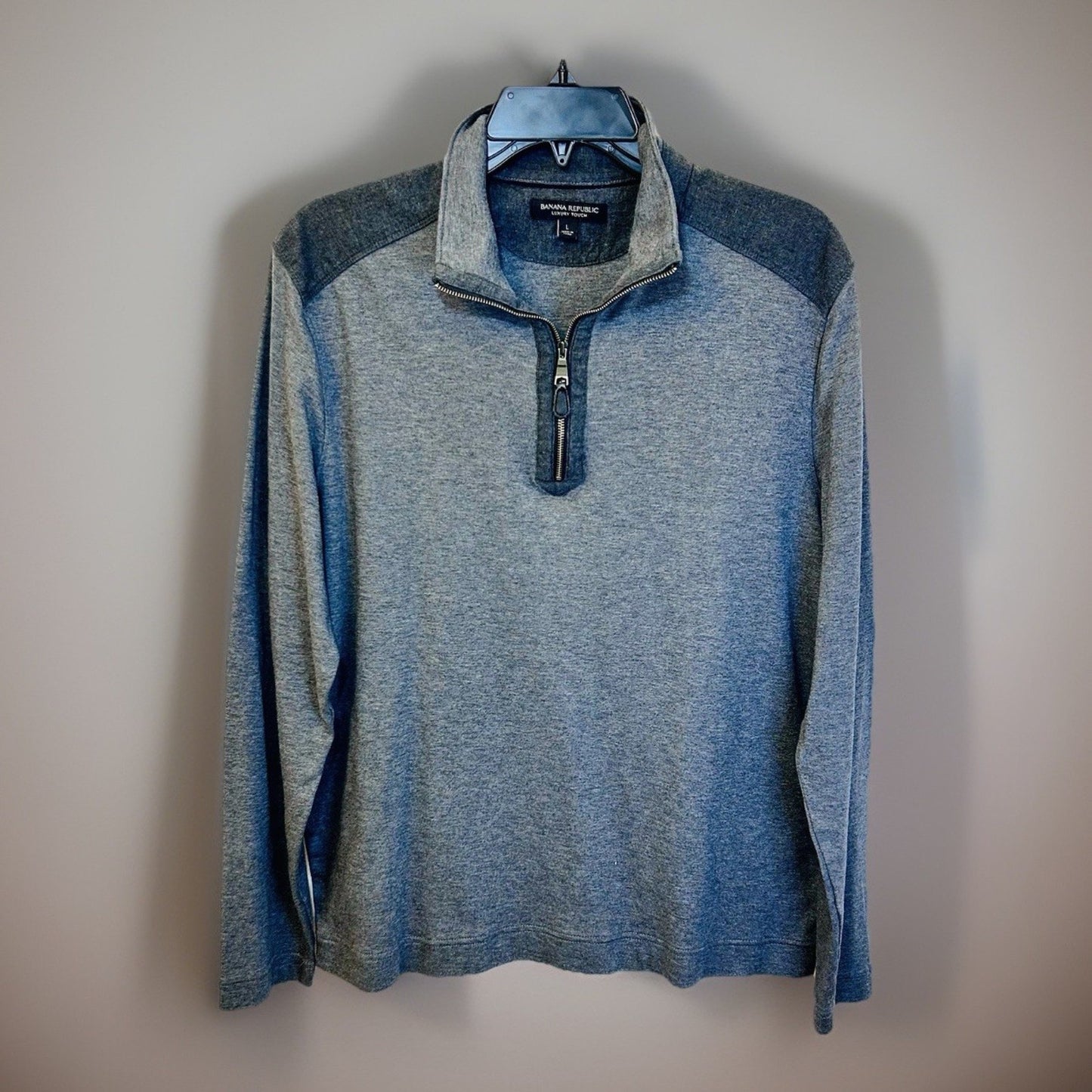 Banana Republic Luxury Touch Cotton Men's Large Gray 1/4 Zip Pullover