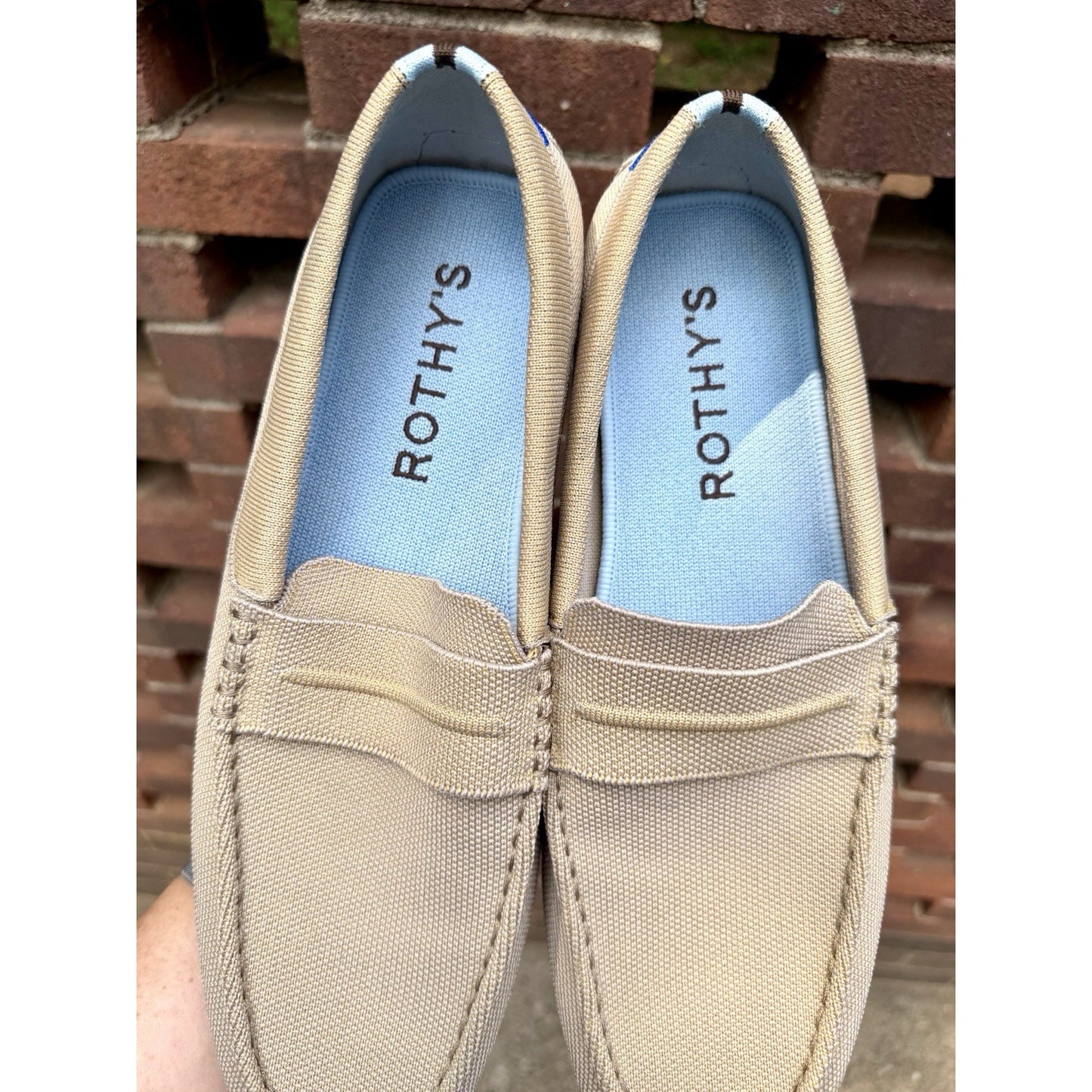 Rothy's The Driving Loafer Mens 12.5 Barley Beige Slip On Knit Shoes Worn Once