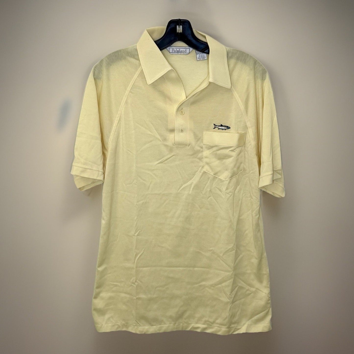 VTG Palmland Polo Men’s Medium Bright Yellow With Embroidered Fish