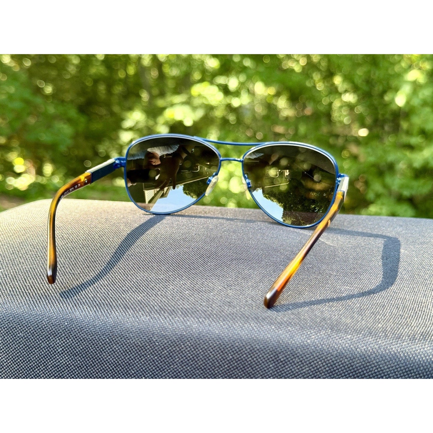 Burberry BE3080 Navy Blue Aviator Sunglasses Check Pattern Temples 59-14-135