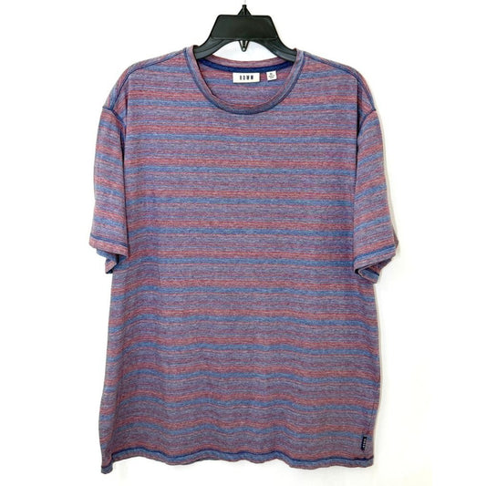 ROWM Striped T-Shirt Mens XL Blue Red Heathered Crew Neck Short Sleeve Cotton