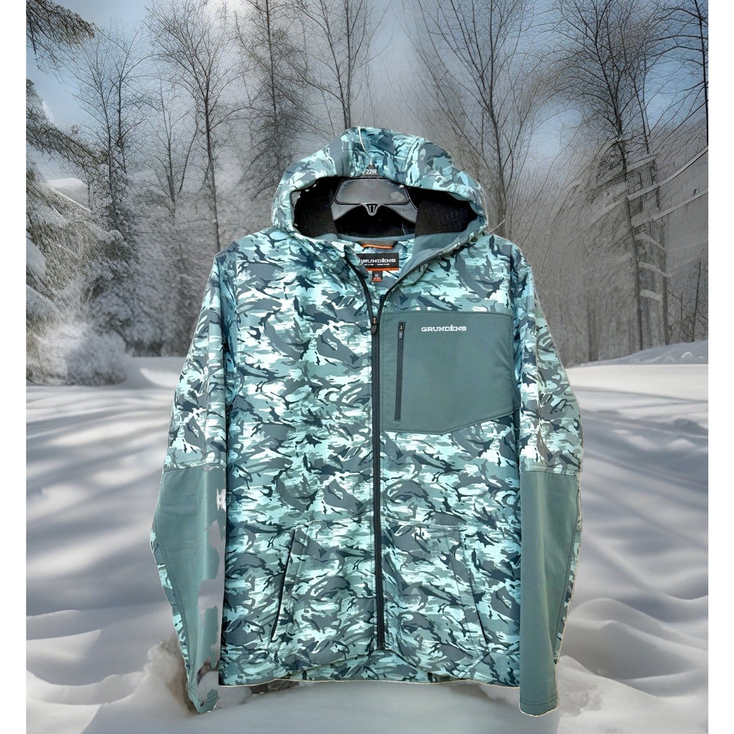 Grundéns Bulkhead Tech Fleece Jacket Mens Size XL Camo Hooded Fishing