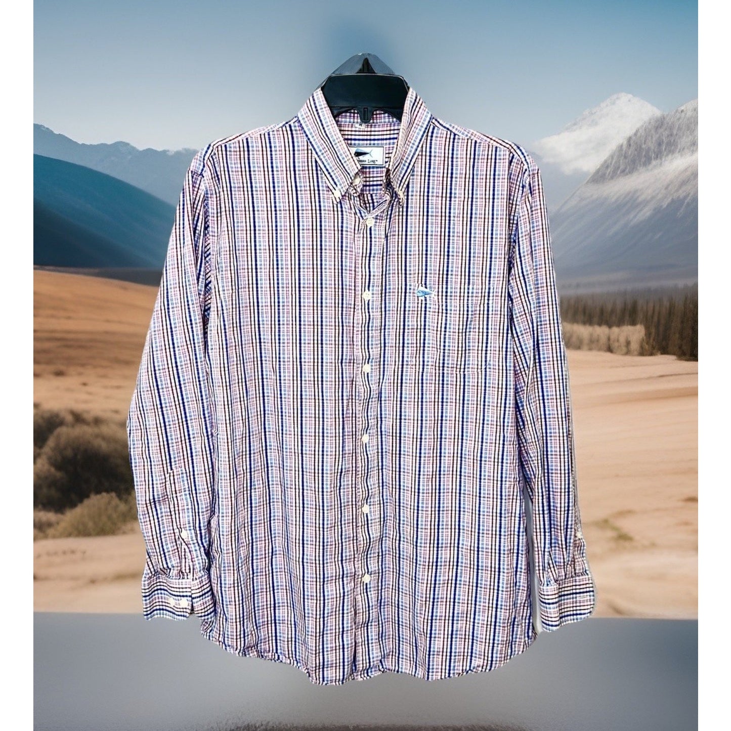 Southern Lure Shirt Men Large Long Sleeve Button Up Red White Blue Check w Logo