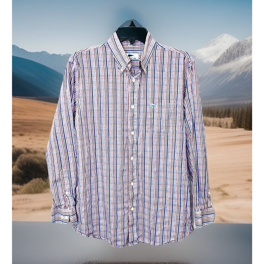 Southern Lure Shirt Men Large Long Sleeve Button Up Red White Blue Check w Logo