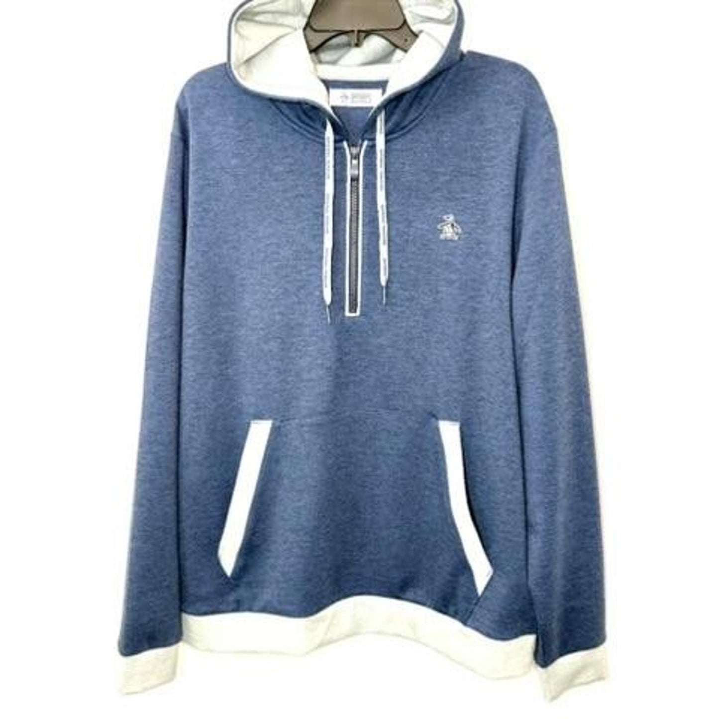 Original Penguin Munsingwear Hoodie Mens Large Blue 1/4 Zip Pullover Sweatshirt