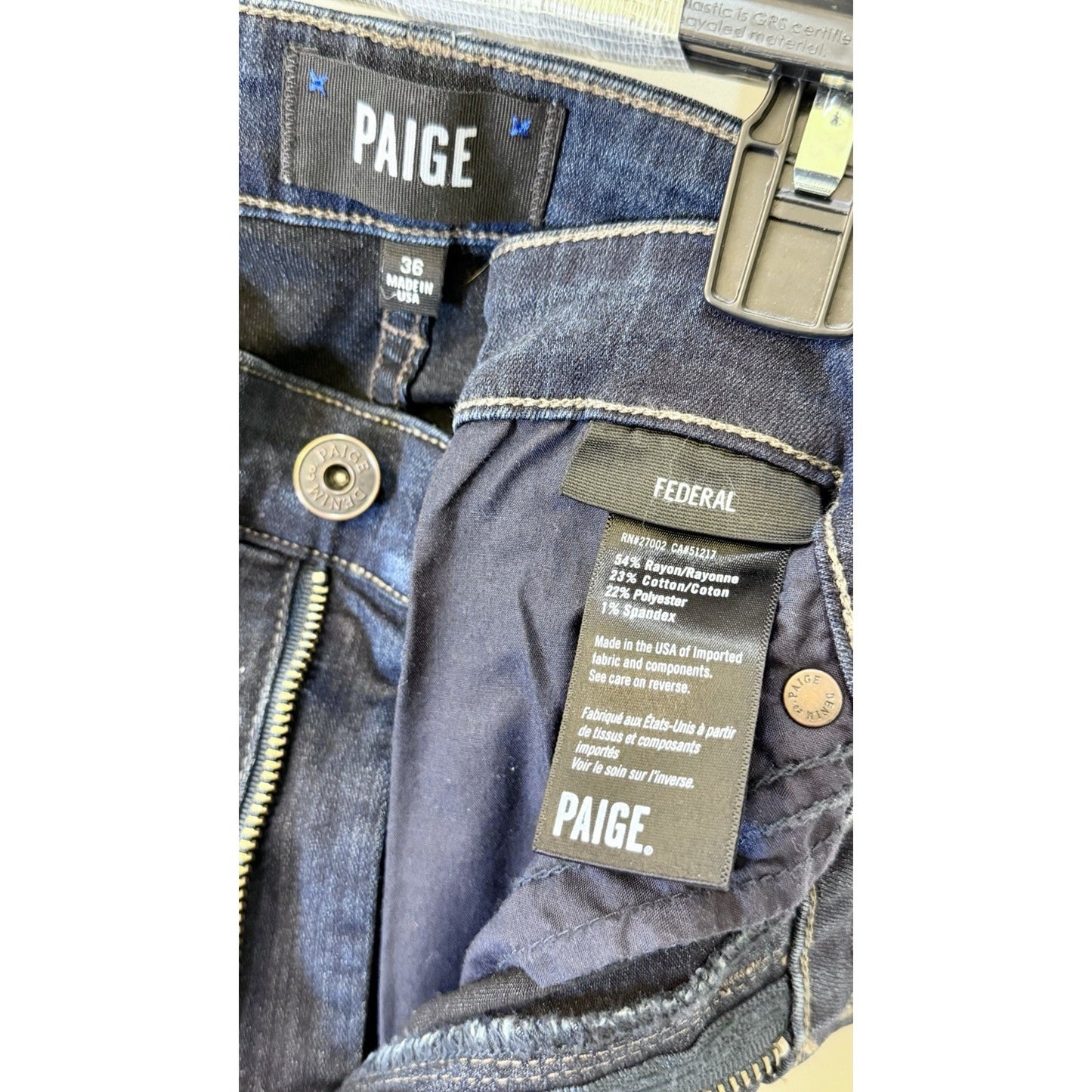 Paige Federal Jeans / Mens Size 36x30 / Stretch Slim Straight Leg ($225 New!!!!)