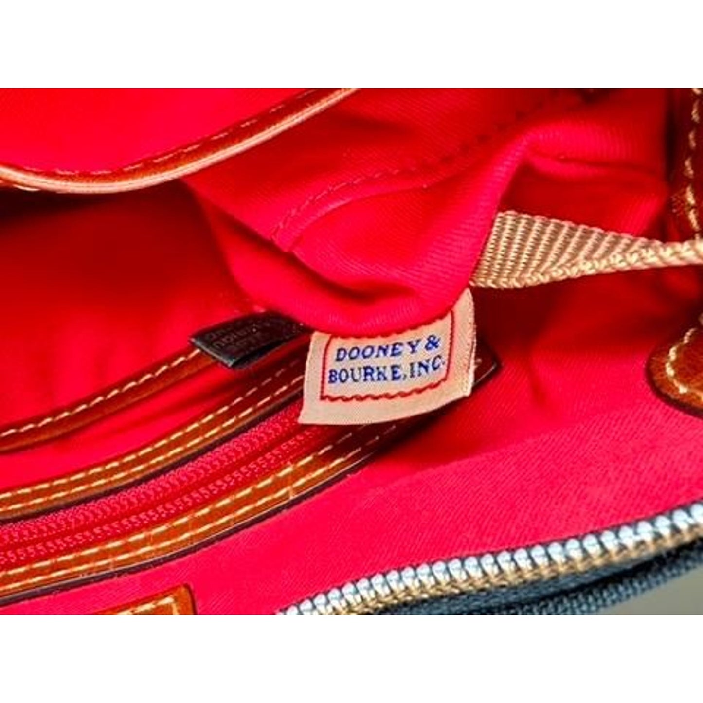 Dooney & Bourke Black Nylon Crossbody Bag Red Lining Brown Leather Strap