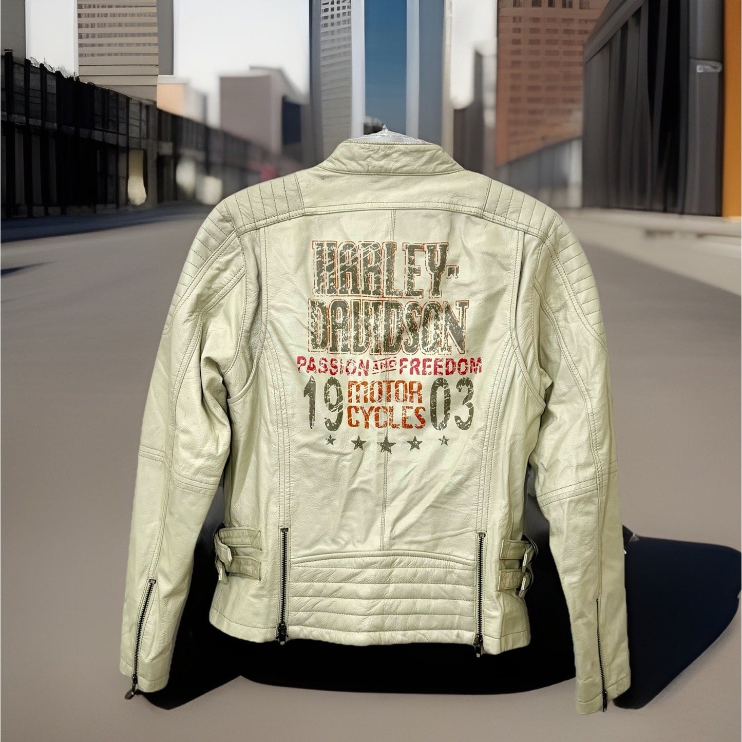 Harley Davidson Women’s SPRING BROOK Leather Jacket Off-White - Size Medium