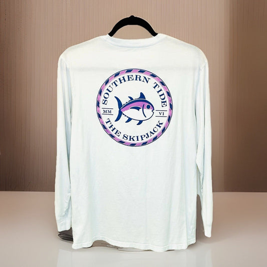 SOUTHERN TIDE L/S ORIGINAL MEDALLION SKIPJACK TEE - WHITE- WOMEN’S MEDIUM
