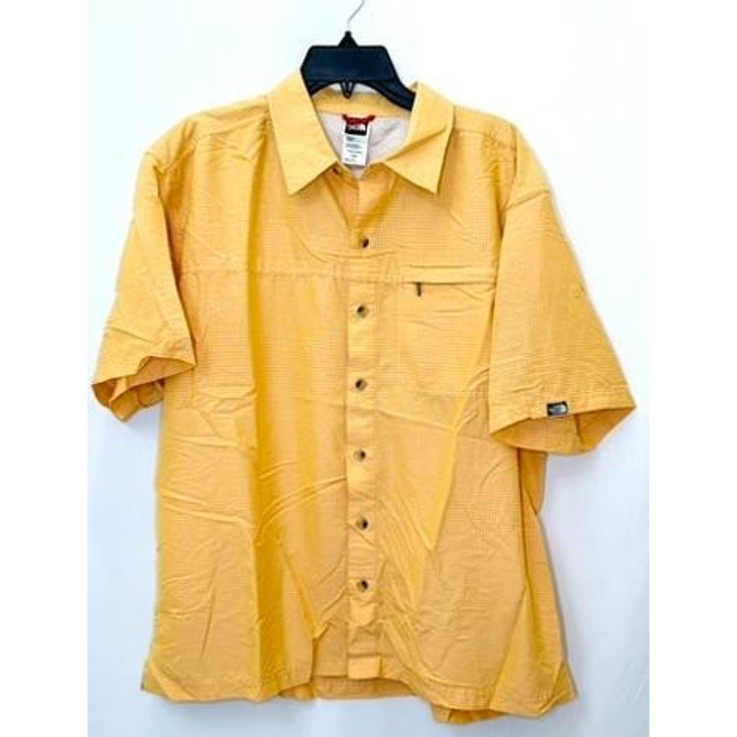 The North Face Shirt Mens Large Yellow Plaid Short Sleeve Hiking Button Up