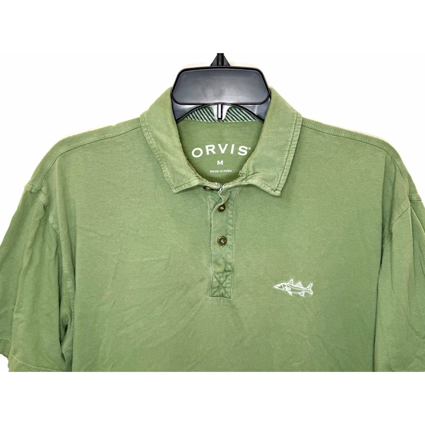 ORVIS Signature Polo Shirt Mens M Green Snook Fish Embroidered Pima Cotton EC