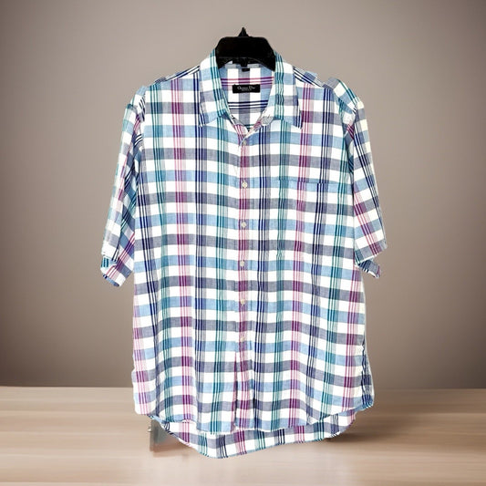 Vintage Christian Dior Check Green/Pink Plaid Short Sleeve Shirt Size Large