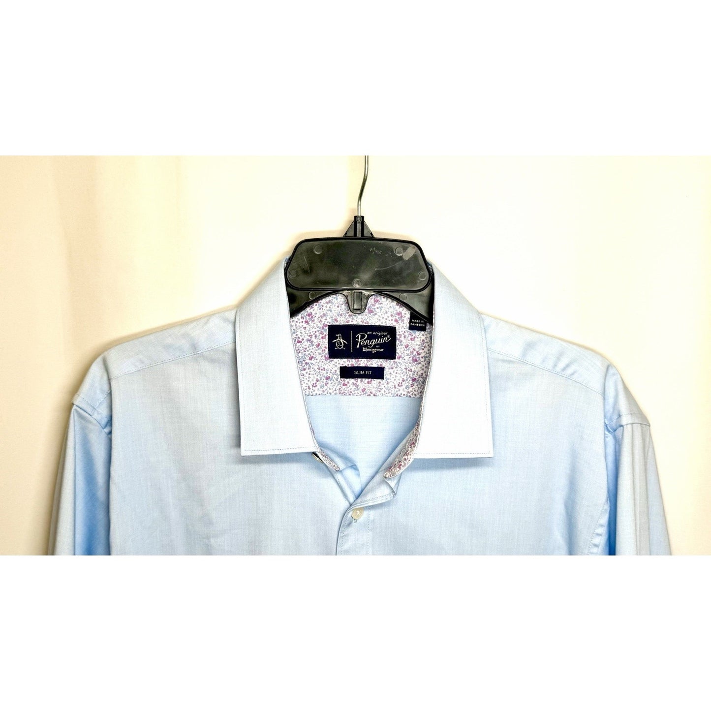 Original Penguin Shirt Mens 16 32/33 Light Blue Heritage Slim Fit Stretch Shirt