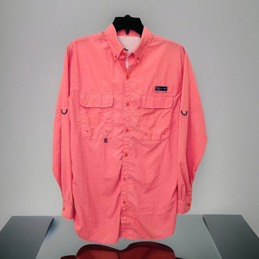 Spicy Tuna Hot Pink Fishing Shirt Mens Medium Nylon Outdoors Summer Short Sleeve
