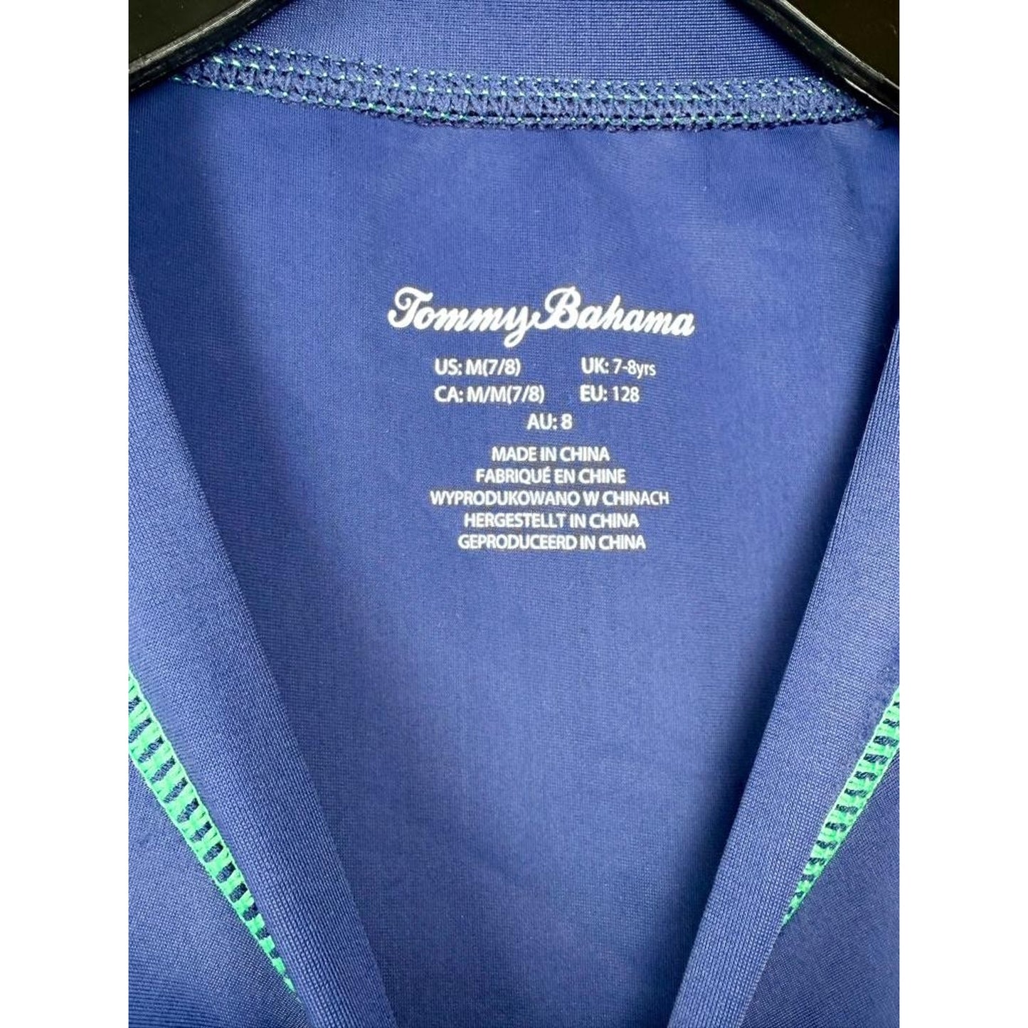 Tommy Bahama Boys Rash Guard Swim Shirt Size M 7/8 Blue Green Marlin Logo