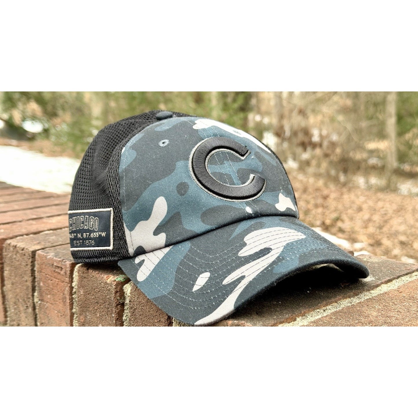 Chicago Cubs Fanatics Brand Camo Trucker Adjustable Hat Coordinates Patch
