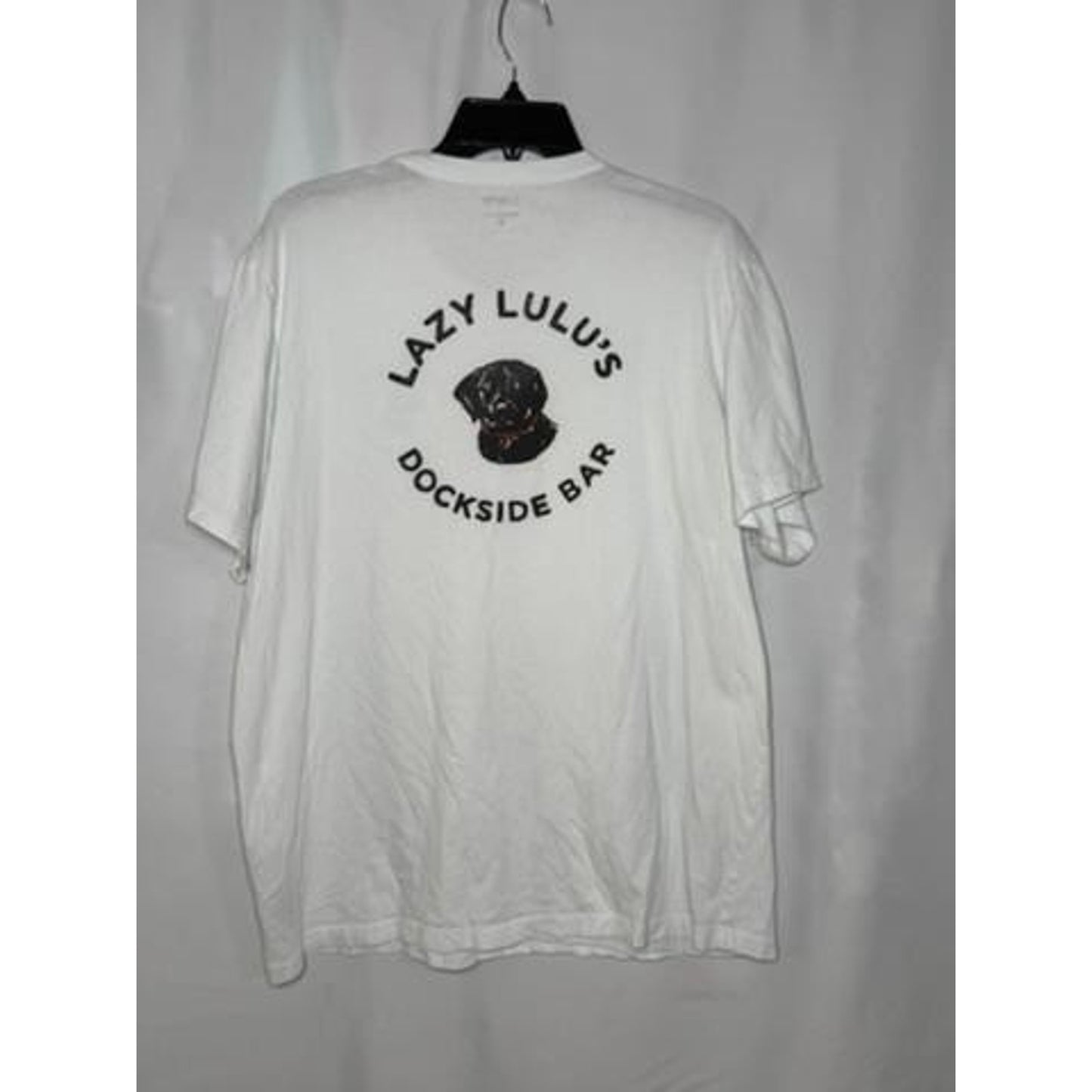 J.Crew Lazy Lulu's Dockside Bar Graphic T-Shirt Mens XL White Black Lab Dog