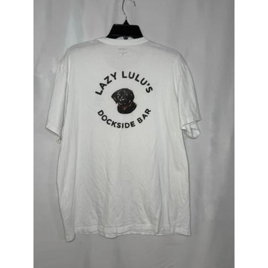 J.Crew Lazy Lulu's Dockside Bar Graphic T-Shirt Mens XL White Black Lab Dog