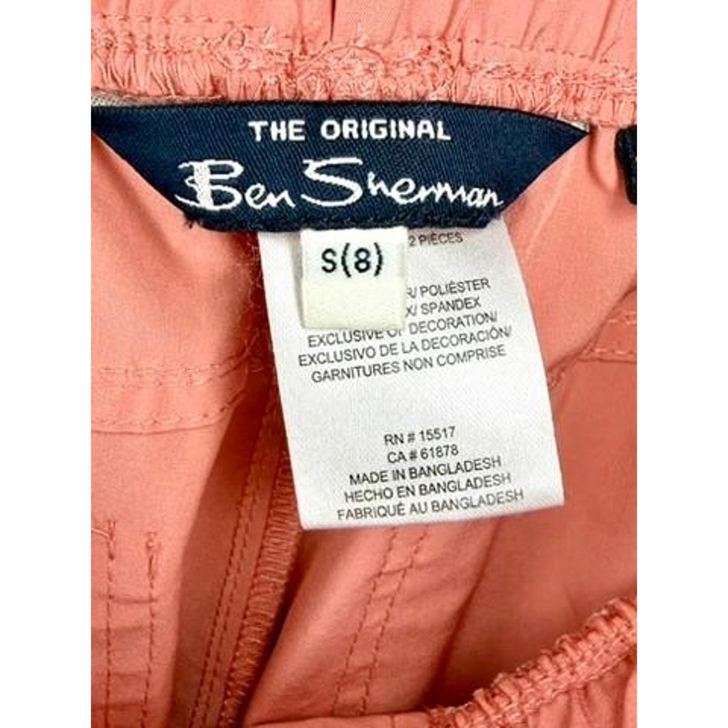 Ben Sherman Boys Cargo Shorts Size S 8 Salmon Pink Elastic Waist Stretch