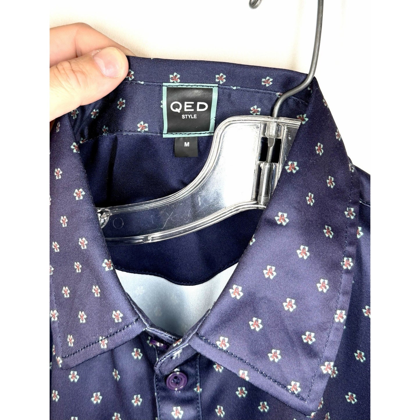 QED Style Polo Shirt Men’s Medium Blue Short Sleeve Polyester Blend Golf Golfer