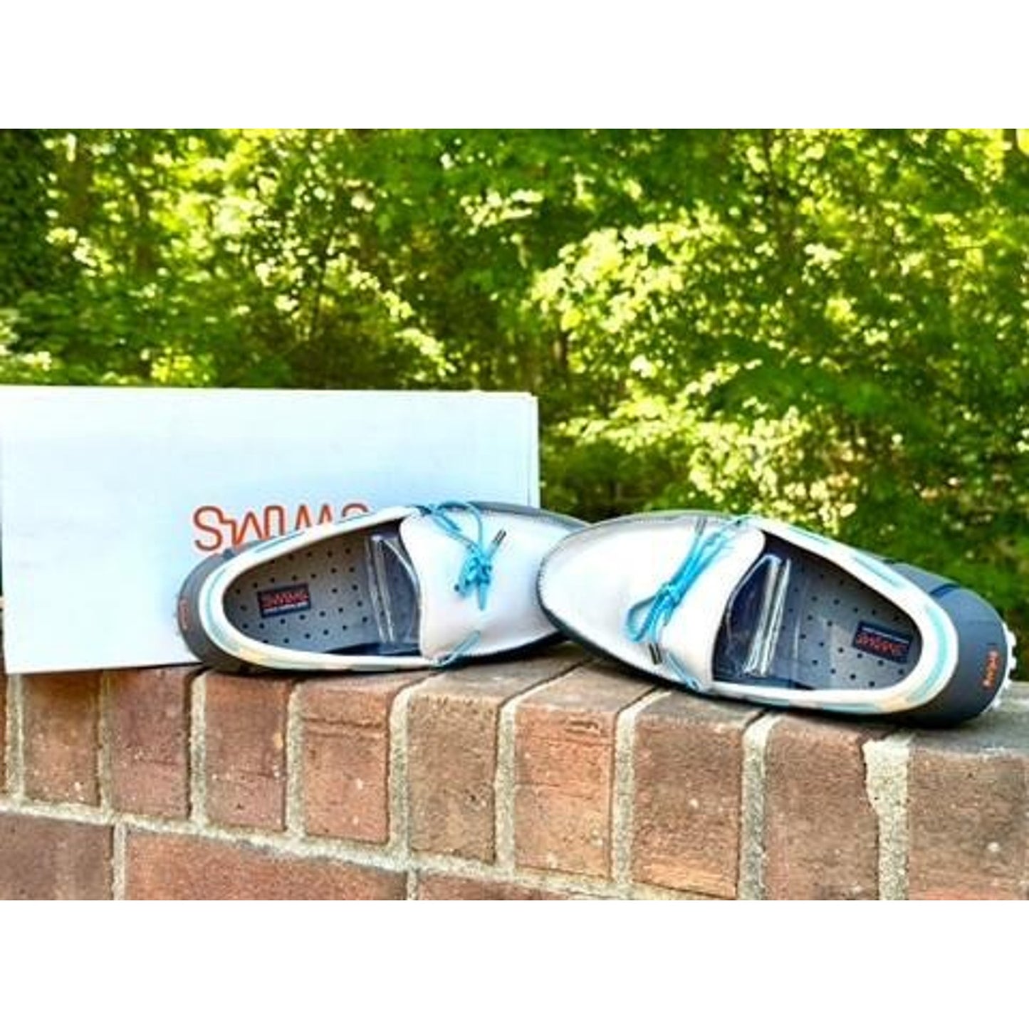 Swims Braided Lace Lux Loafer Driver Mens 9.5 Navy Alloy Blue White Slip On