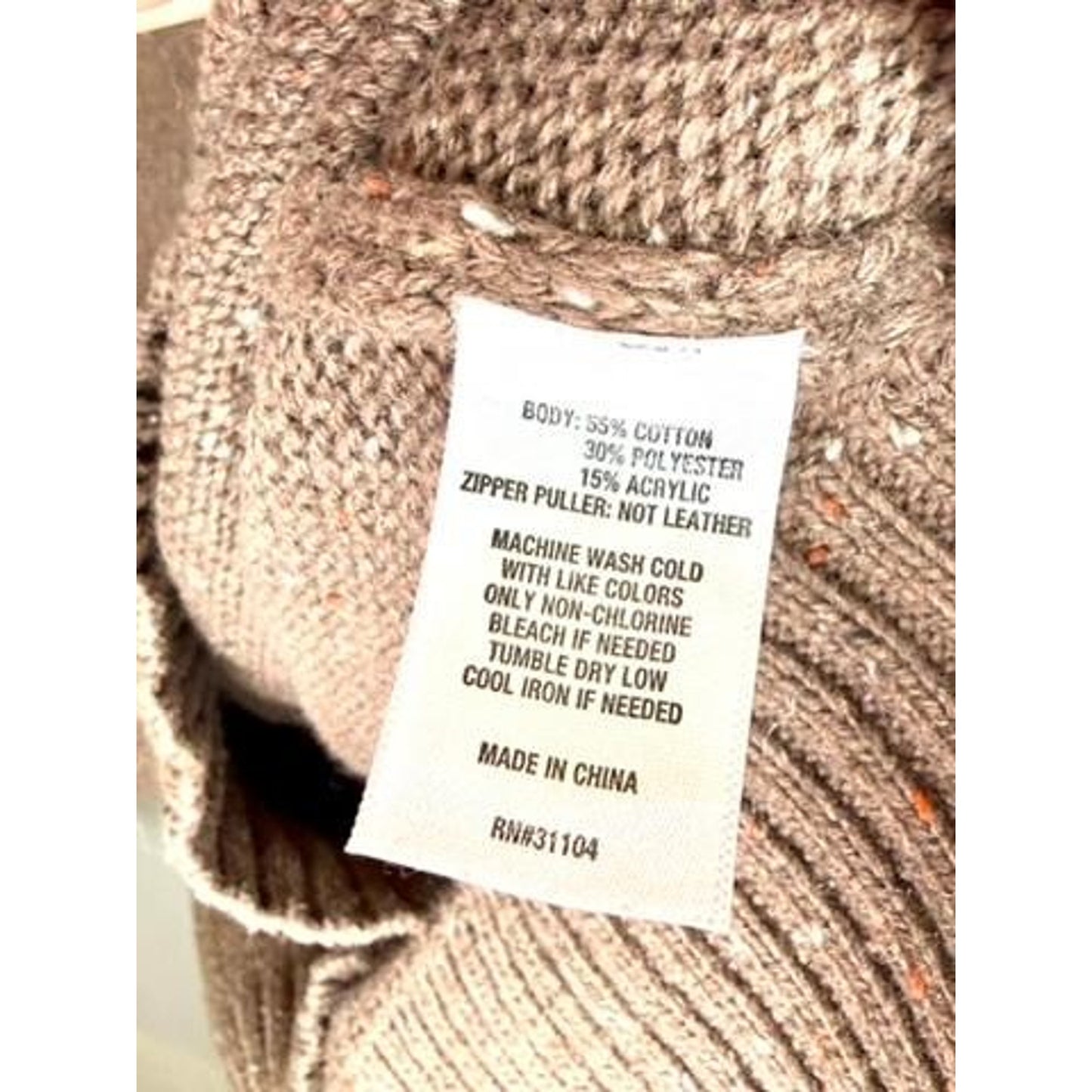 Crown & Ivy Mens Large Brown Tweed Knit 1/4 Zip Pullover Sweater Cotton Blend