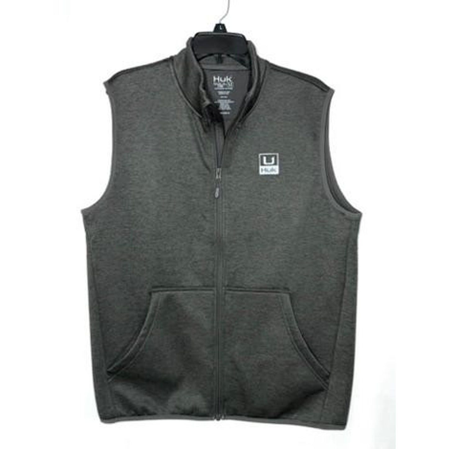 Huk Fishing Vest Mens Medium Gray Fleece Lined Full Zip Performance Gilet NWOT