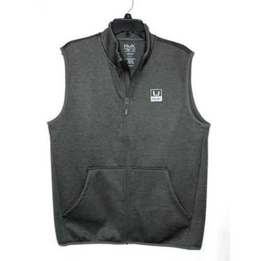 Huk Fishing Vest Mens Medium Gray Fleece Lined Full Zip Performance Gilet NWOT