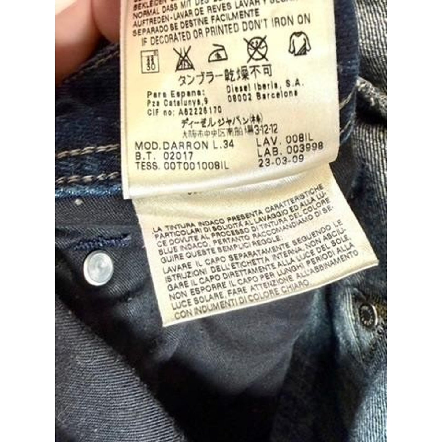 Diesel Darron Jeans Mens 34x34 Blue Denim Wash 0081L Tapered Cotton Morocco