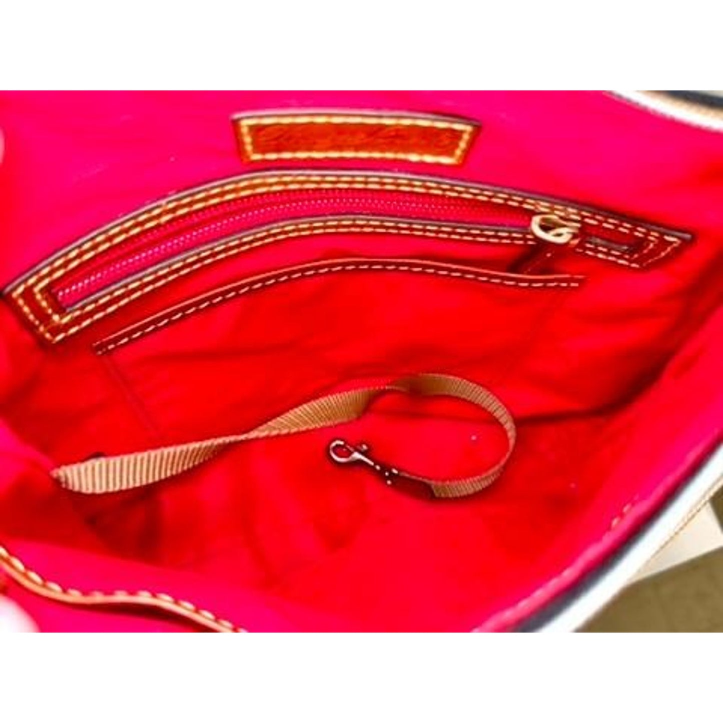 Dooney & Bourke Black Nylon Crossbody Bag Red Lining Brown Leather Strap