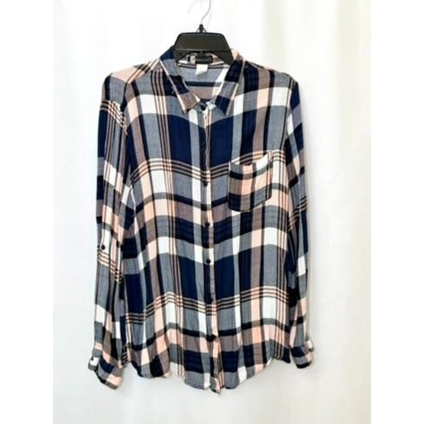 Lot of 2 Womens Plaid Flannel Button Up Shirts Passport L Eden Olivia
