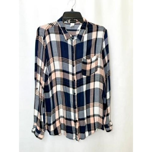 Lot of 2 Womens Plaid Flannel Button Up Shirts Passport L Eden Olivia