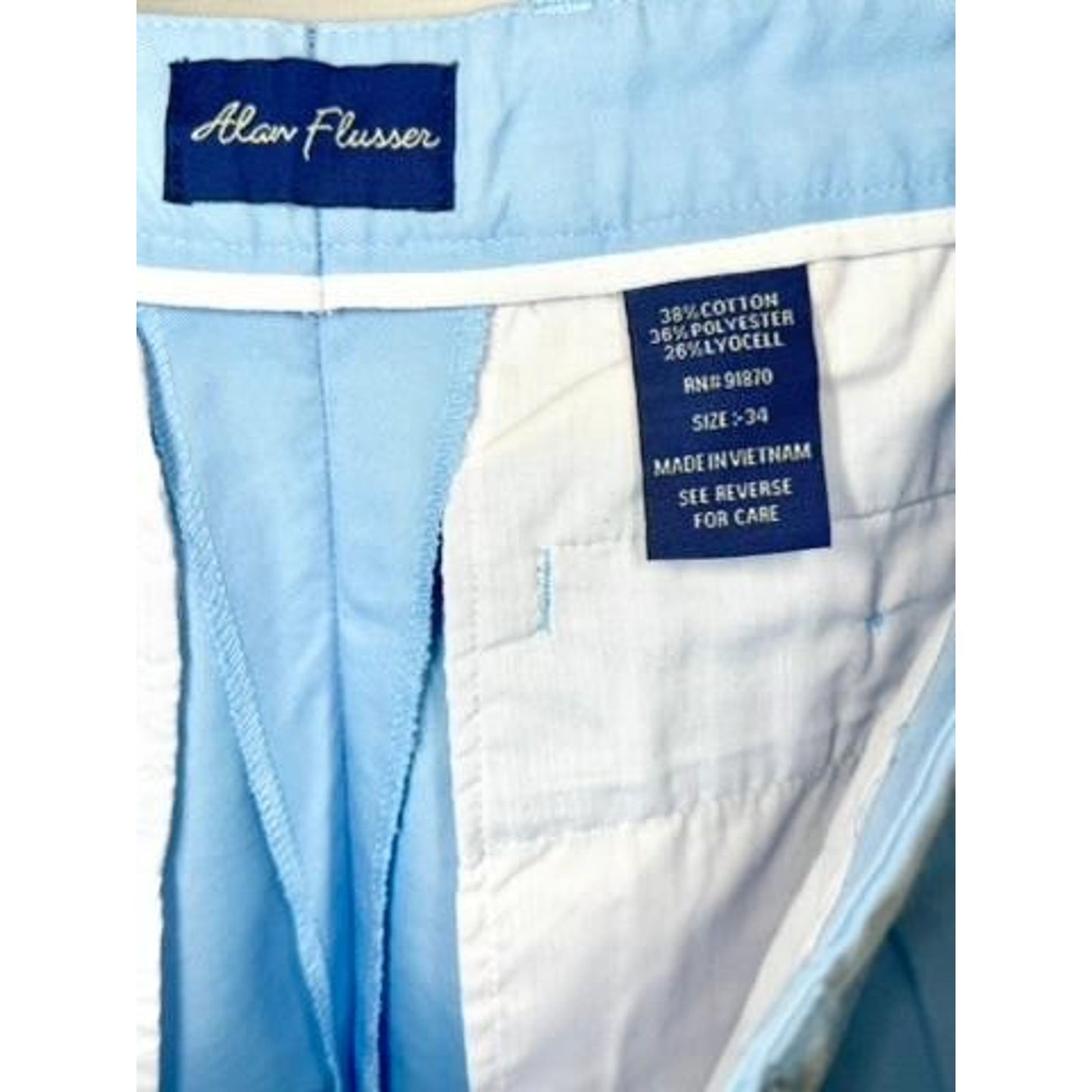 Alan Flusser Mens Chino Shorts Size 34 Light Blue Cotton Blend Flat Front