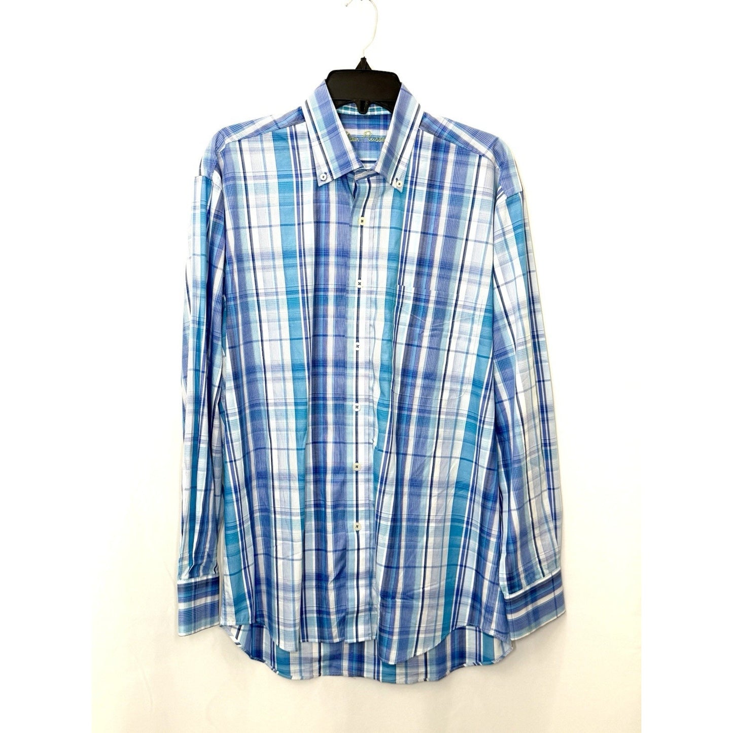 Alan Flusser Men Shirt Medium M Blue Plaid Long Sleeve Button Down Cotton Casual