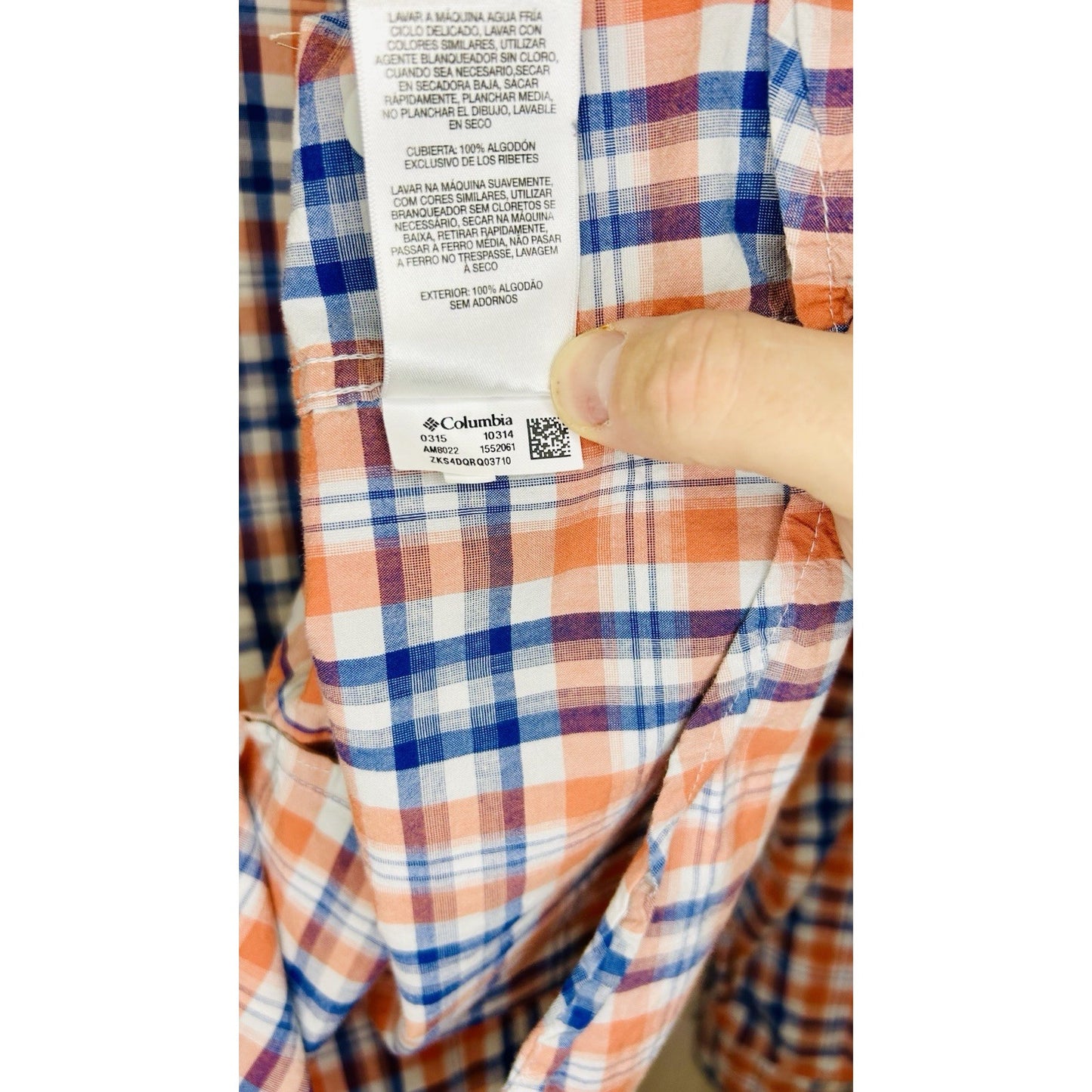 Columbia Plaid Button Up Shirt Long Sleeve Outdoor Casual Blue/Orange Mens Small