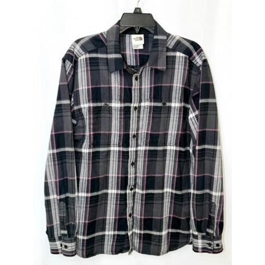 The North Face Flannel Shirt Mens Large Gray Pink Plaid Cotton Long Sleeve