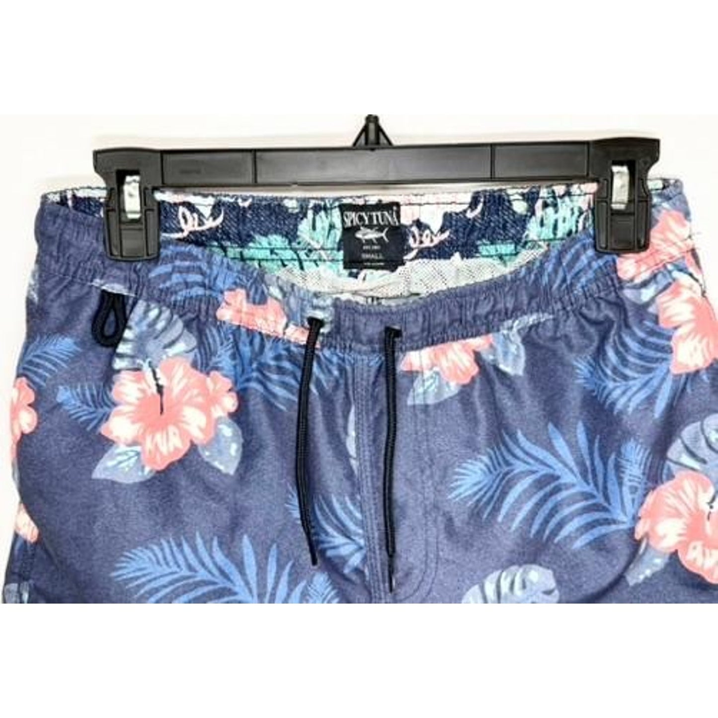 Spicy Tuna Swim Trunks Mens Small Blue Floral Hibiscus Board Shorts Mesh Lined