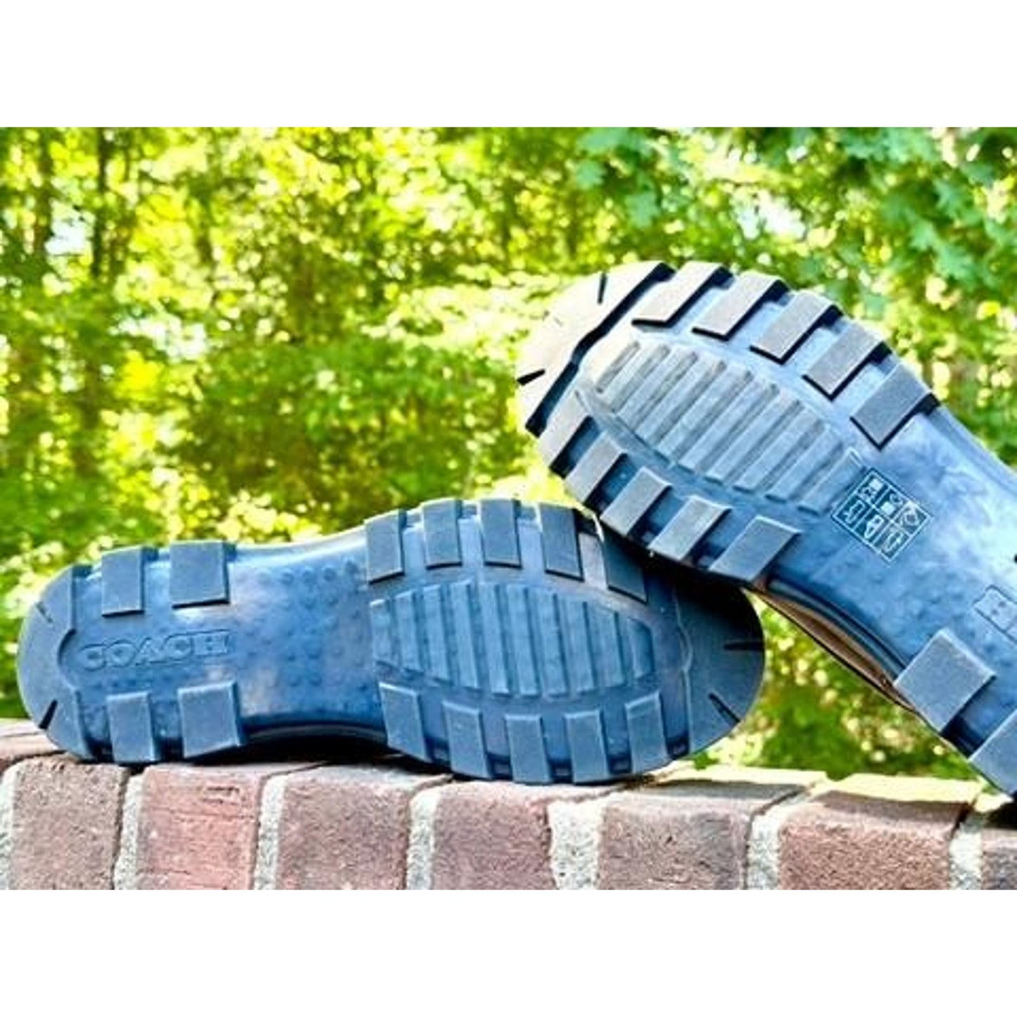 Coach Women Blue Suede Signature Canvas Combat Boots Lace Up Side Zip Lug Sole