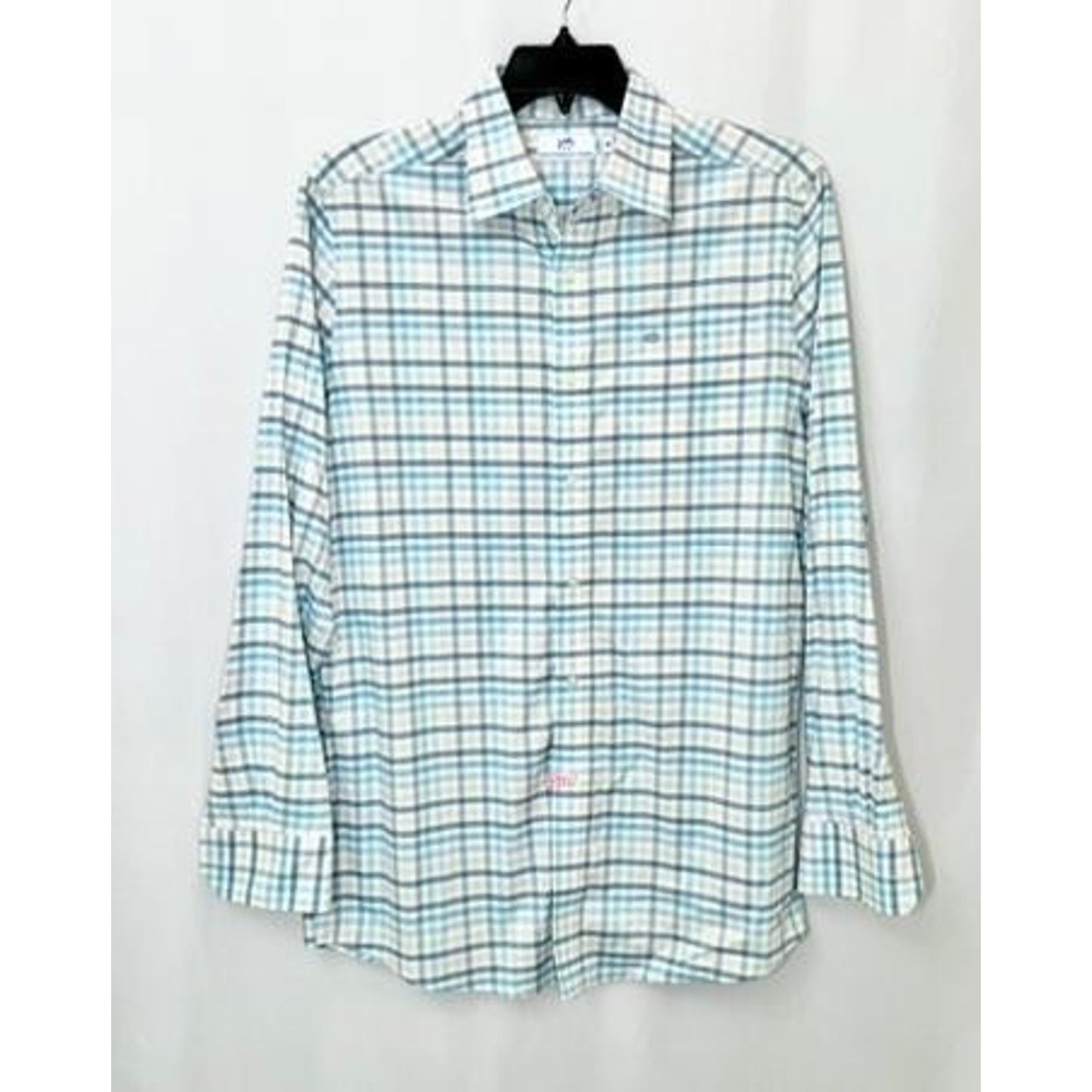 Southern Tide Shirt Mens Medium Blue White Plaid Long Sleeve Button Up Stretch